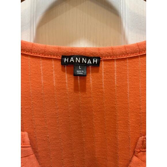 Hannah Women L Coral Short Sleeved Embroidered Floral V-neck Top Casual Relaxed - Picture 3 of 7